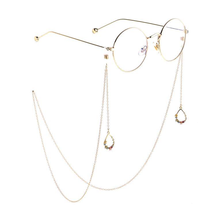 Gold-colored metal non-slip chain, with pendant water drop with diamond, for glasses and masks GL808