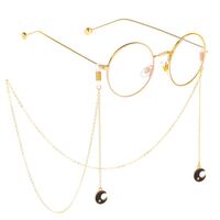 Gold-colored metal non-slip chain, with black moon and star pendant, for glasses and masks GL282