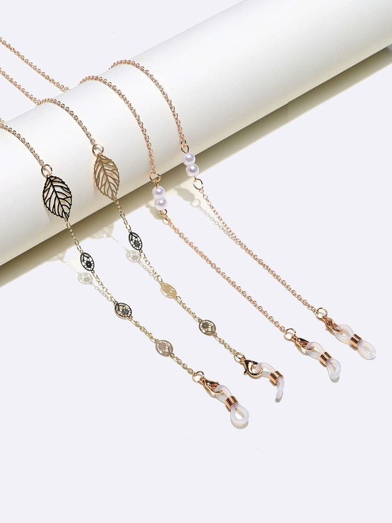 Set of two gold and silver glasses chain with natural stones GM133