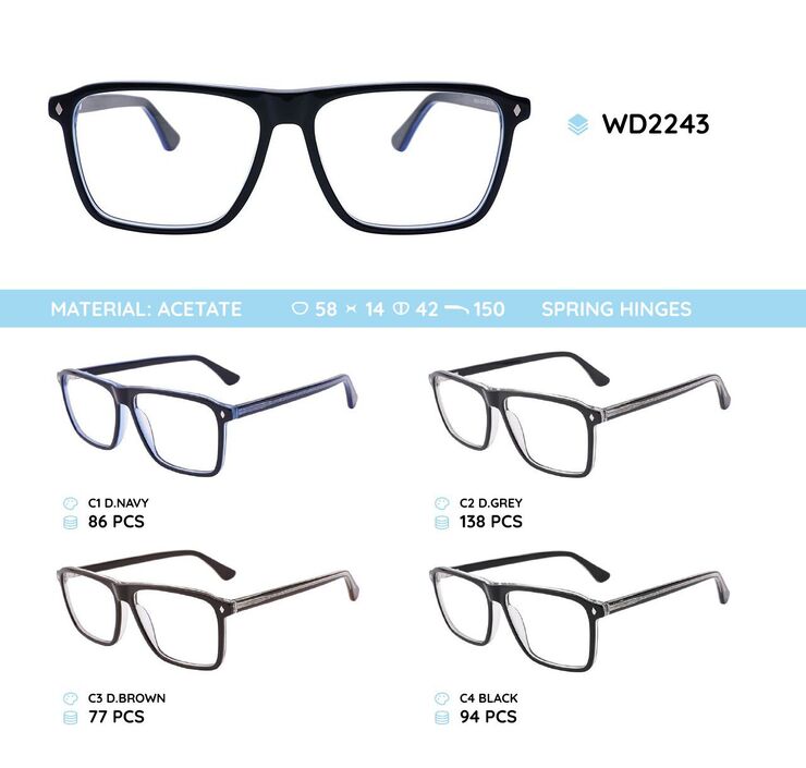 Plastic acetate eyeglasses frame with spring hinges WD2243
