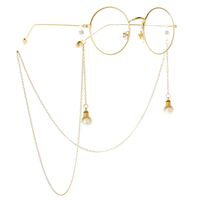 Gold-colored metal non-slip chain, with pearl light bulb pendant, for glasses and masks GL043