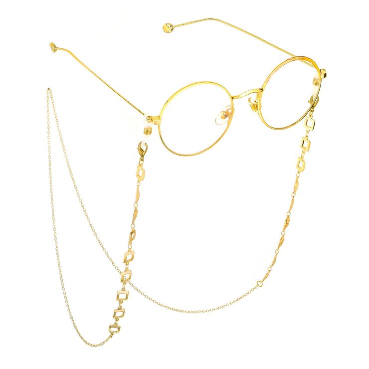 Gold-colored metal non-slip chain, with non-fading square, for glasses and masks GL714