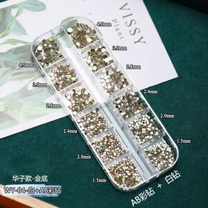 A set of rhinestones with a flated bottom for decorating frames and glasses, 12 types, 华子款-白+AB彩钻12格盒装 WY-04 (price per pack, minimum 3)