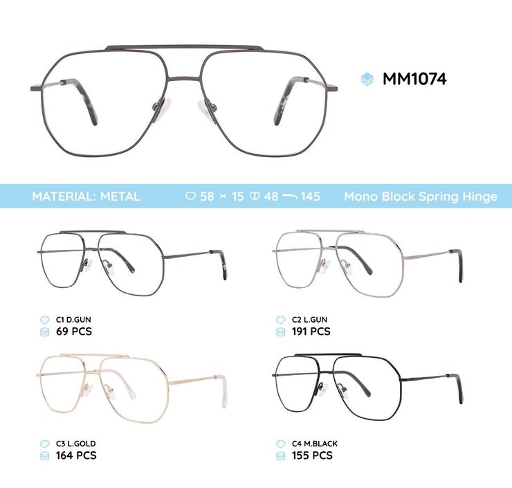 Metal men's frame for glasses with spring hinges MM1074