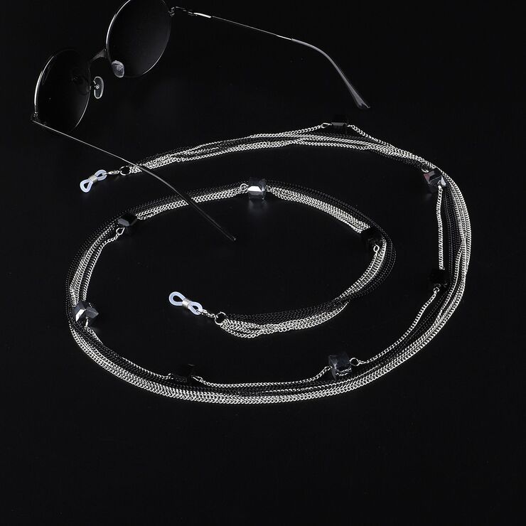 Metal non-slip silver black multi-layer chain, with crystal, for glasses and masks GL962