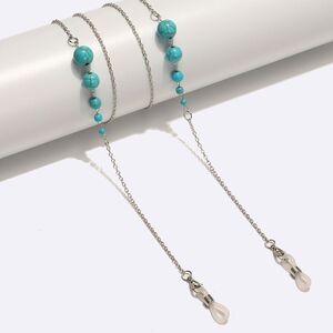 Silver-colored metal non-slip chain, with natural turquoise beads, for glasses and masks GL1582