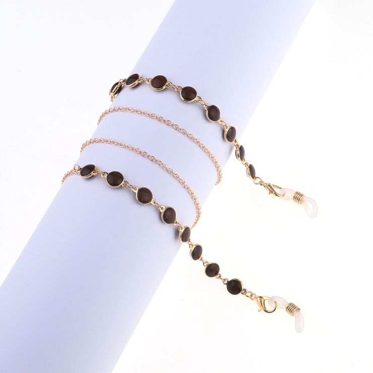 Gold-colored metal non-slip chain, with  black eyes, for glasses and masks GL799