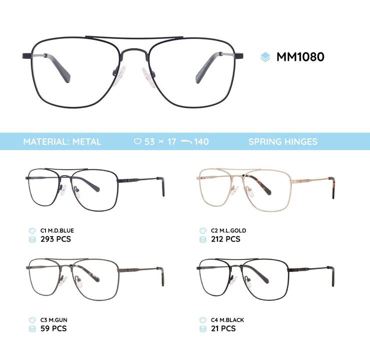 Metal men's frame for glasses with spring hinges MM1080
