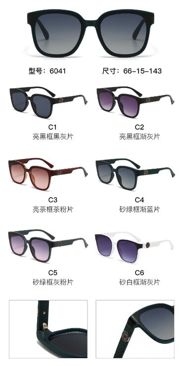 PC plastic sunglasses with metal hinge 6041W