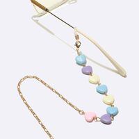 Gold-colored metal non-slip chain, with color peach heart, for glasses and masks GL1460