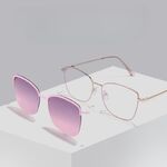 Оправа металлическая кошачий глаз с защитой от синего света с флексом + магнитная солнцезащитная насадка (клипон) 7018-GT