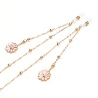 Gold-colored metal non-slip chain, pendant pink daisy and beads, for glasses and masks GL1022-1