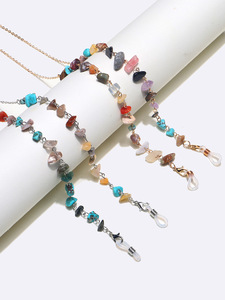 Set of two gold and silver glasses chain with natural mixed color stones GM125