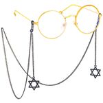Black-colored metal non-slip chain, with pendant six-pointed star, for glasses and masks GL415