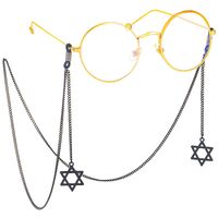 Black-colored metal non-slip chain, with pendant six-pointed star, for glasses and masks GL415