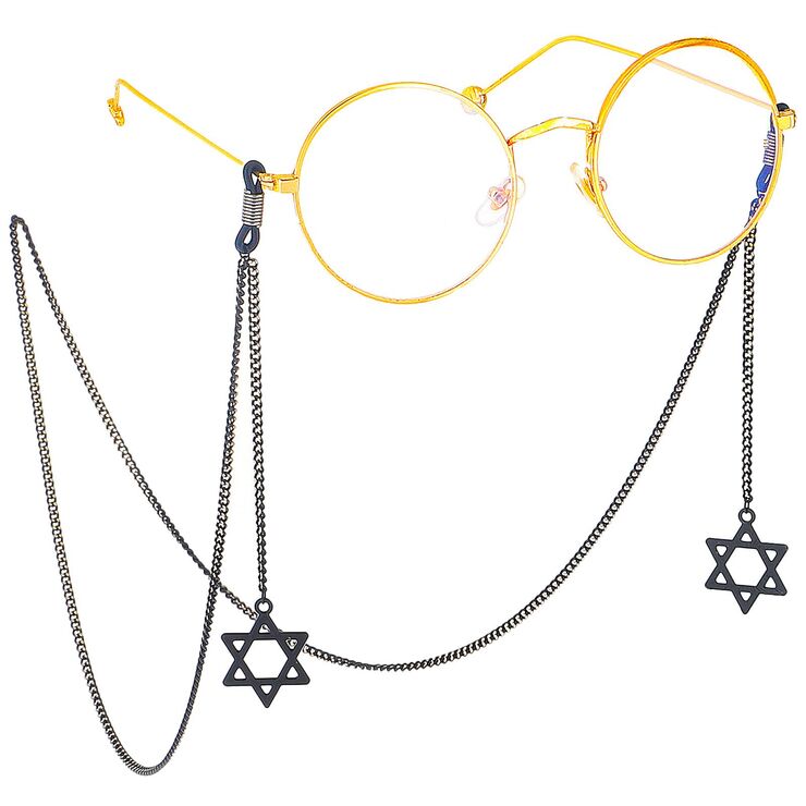 Black-colored metal non-slip chain, with pendant six-pointed star, for glasses and masks GL415