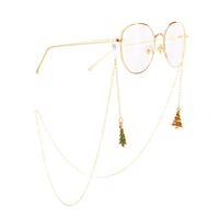 Gold-colored metal non-slip chain, with Christmas tree pendant, for glasses and masks GA035