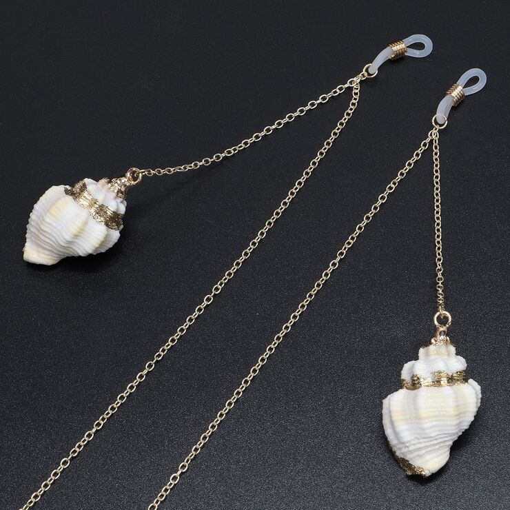 Металлическая нескользящая цепочка золотого цвета, с белой ракушкой, для очков и масок GL506