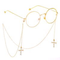 Gold-colored metal non-slip chain, with pearl cross, for glasses and masks GL378