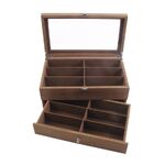 Glasses and frames holder display with 12 slots, drawer and cover, MDF material
