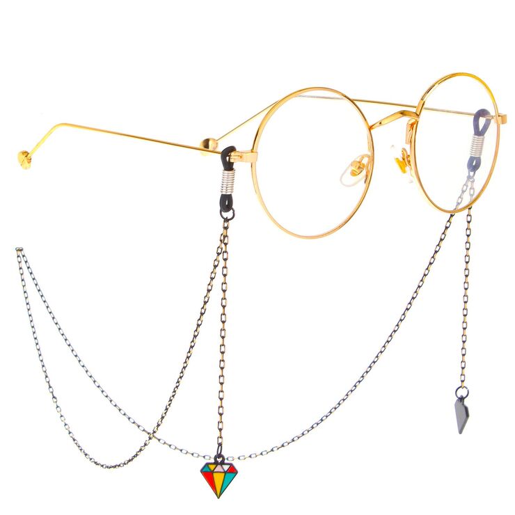 Black-colored metal non-slip chain, with pendant diamond shape, for glasses and masks GL301