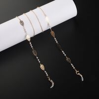 Gold-colored metal non-slip chain, with hollow leaves and pearl, for glasses and masks GL948