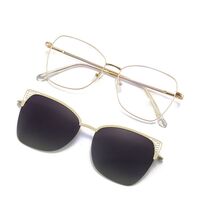 Metal Blue Ray Cut protection women's frame with spring hinges + magnet sunshade clip-on 7014-GT