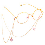 Gold-colored metal non-slip chain, with pendant pink crystal, for glasses and masks GL563
