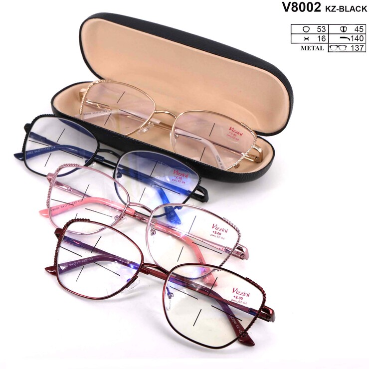 Ready-made metal frame glasses Vizzini V8002 (KZ-BLACK), lens block blue light, diopters from -4.00 to +4.00 (stap 0.25 +and-)