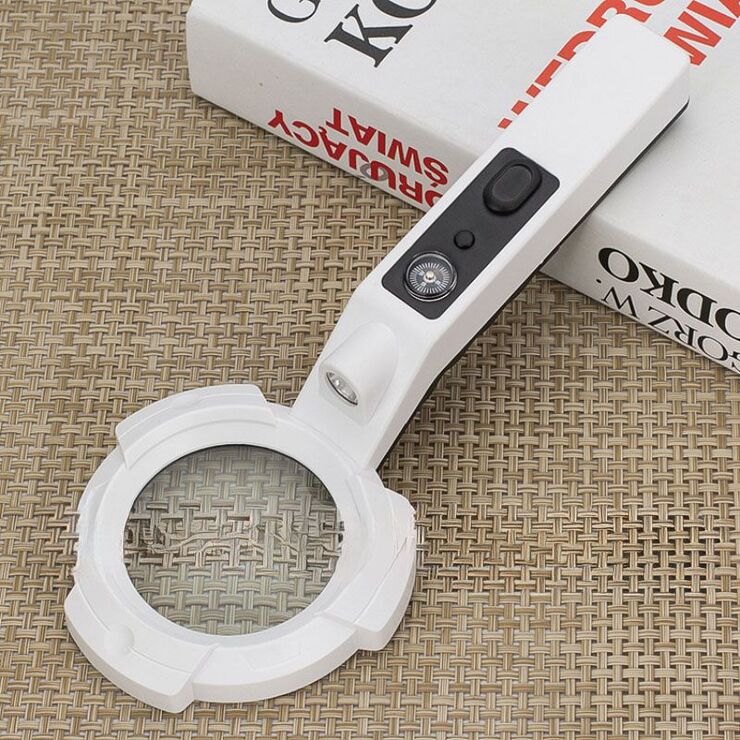 Magnifier with universal backlight, magnifying glass with handle 600557H-XX, size: diameter 60 mm, magnification: 4X