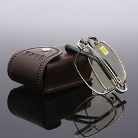 Folding metal reading glasses JY303黄片 with case, diopters from +1.00 to +4.00, RMC=62-64