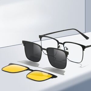 Metal Blue Ray Cut protection frame + 2 magnet sunshade clip-ons 7026-GT