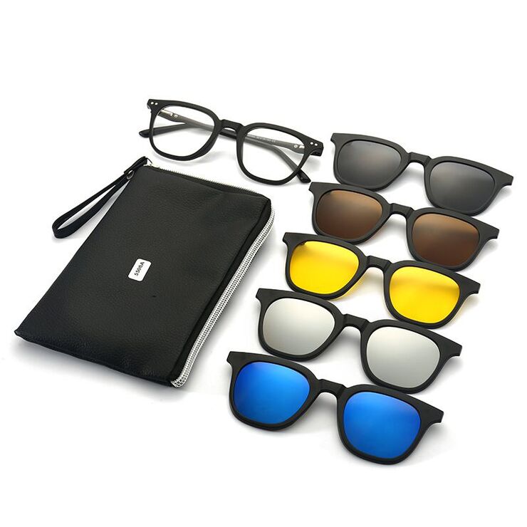 TR90/PC plastic frame + 5 polarized sun protection magnet clip-on set + leather bag El Dorado EL5506A