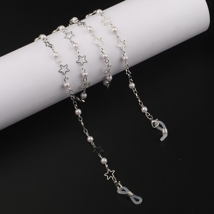 Metal non-slip chain, with pearl and star, for glasses and masks GL932