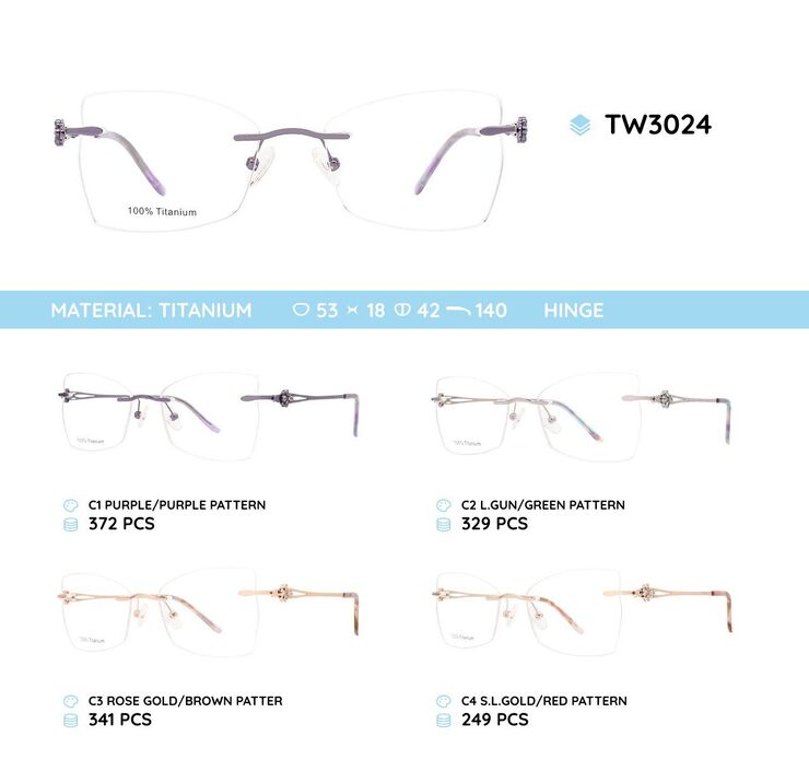 Titanium metal rimless frame TW3024