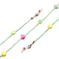 Gold-colored metal non-slip chain with rice beads, with polymer clay fruit, star, for glasses and masks GL1288-1