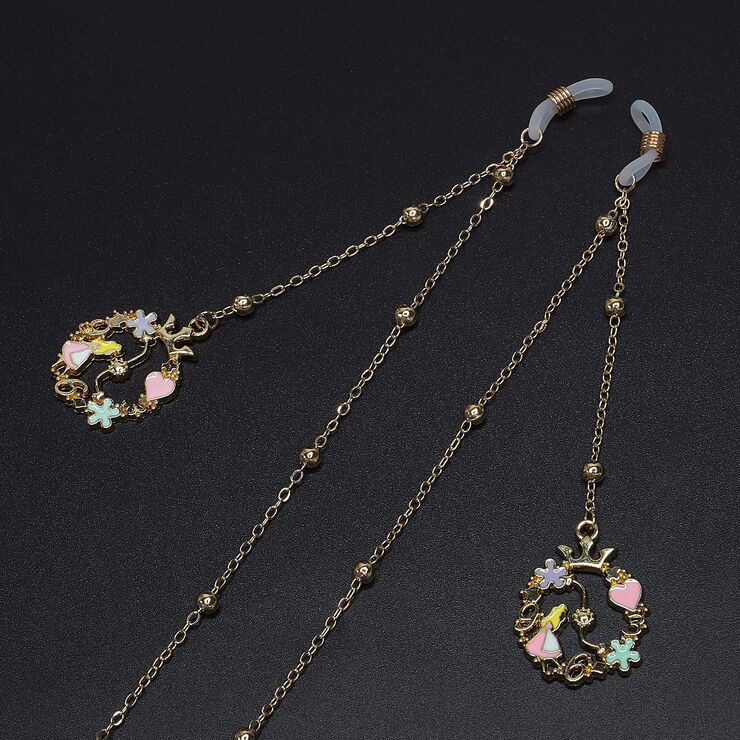Металлическая нескользящая цепочка золотого цвета, с кулоном цветочная девочка и бусинами, для очков и масок GL577