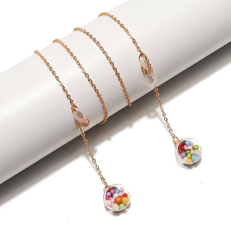 Металлическая нескользящая цепочка золотого цвета, с подвеской в виде шара, для очков и масок GL1507