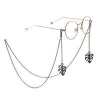 Black-colored metal non-slip chain, with pendant leaves, for glasses and masks GL887