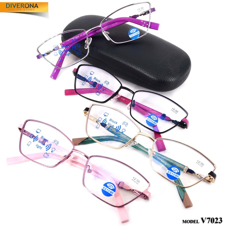 Women's metal eyeglasses with flex hinges Vizzini V7023 CASE W BLOCK BLUE LIGHT dioptries to -8.00