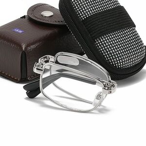 Folding metal reading glasses JY303 with case, diopters from +1.00 to +4.00, RMC=62-64