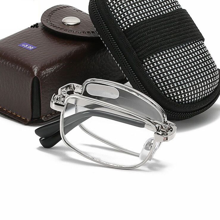 Folding metal reading glasses JY303 with case, diopters from +1.00 to +4.00, RMC=62-64