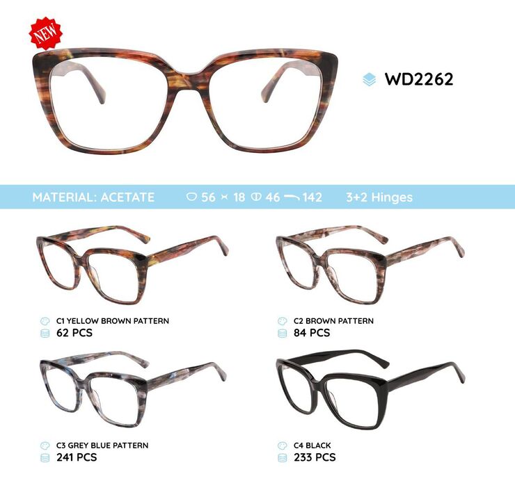 Plastic acetate eyeglasses frame with spring hinges WD2262