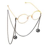 Black-colored metal non-slip chain, with pendant bowknot with rhinestone, for glasses and masks GL605