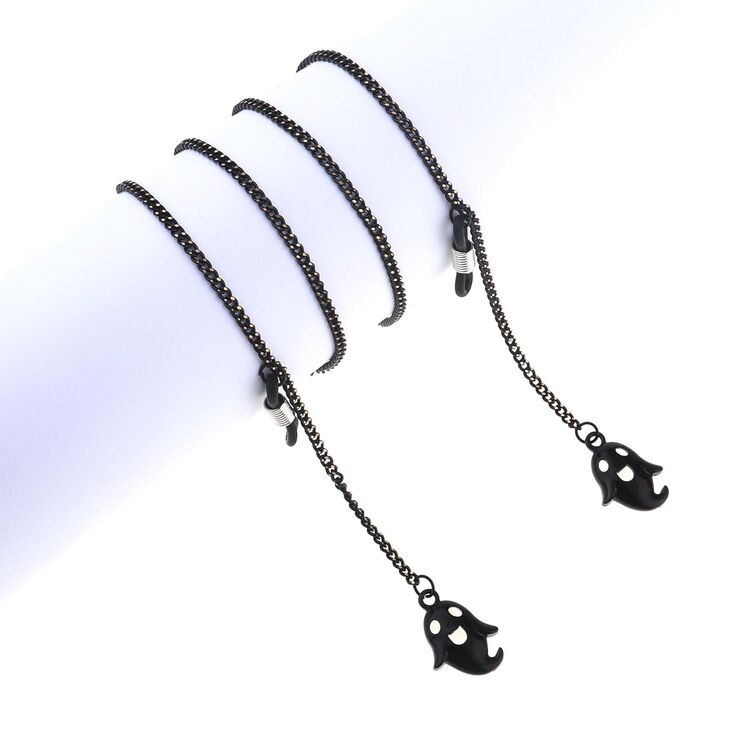 Black-colored metal non-slip chain, with pendant black angel, for glasses and masks GL834