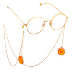 Gold-colored metal non-slip chain, with pendant orange, for glasses and masks GL657