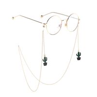 Gold-colored metal non-slip chain, with pendant cactus, for glasses and masks GL810