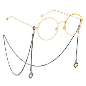 Black-colored metal non-slip chain, with pendant hollow heart, for glasses and masks GL366