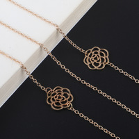 Gold-colored metal non-slip chain, with rose, for glasses and masks GL665