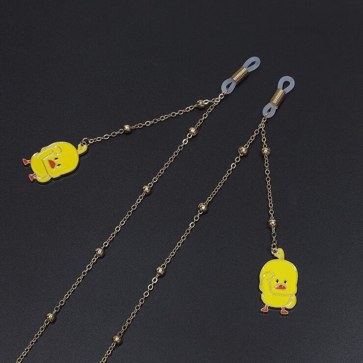Gold-colored metal non-slip chain, with cute duck, for glasses and masks GL651